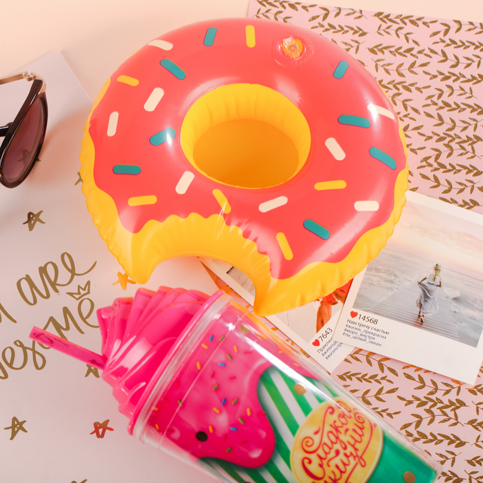 Набор "Сладкой жизни "стакан с трубочкой 450 мл, подставка надувная - пончик