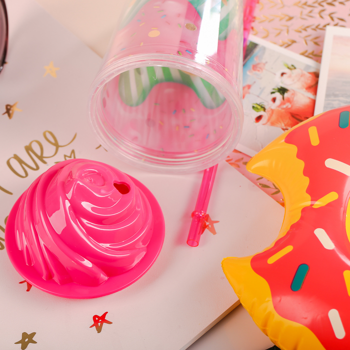Набор "Сладкой жизни "стакан с трубочкой 450 мл, подставка надувная - пончик