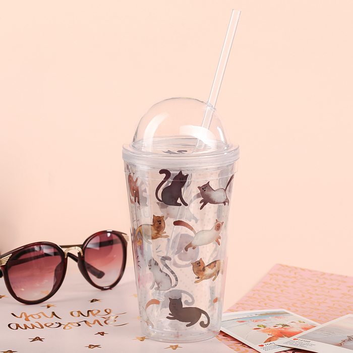 Стакан с трубочкой "Будь как кот", 450 мл