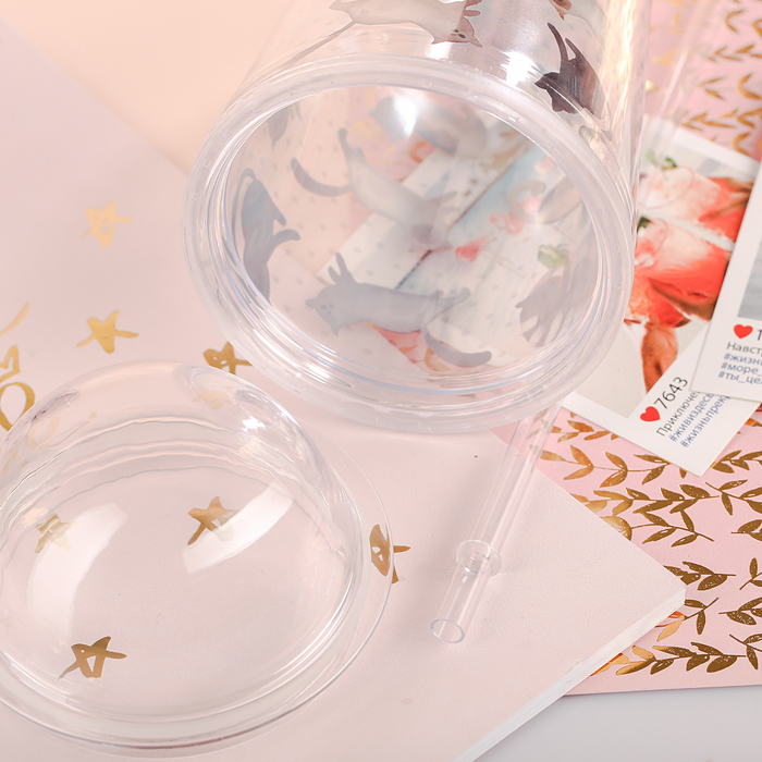 Стакан с трубочкой "Будь как кот", 450 мл