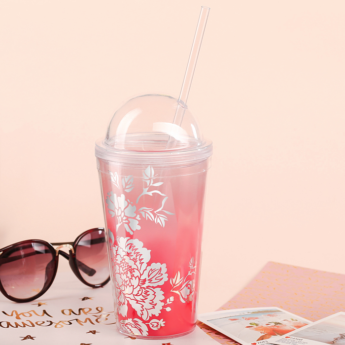 Стакан с трубочкой "Цветок", 450 мл
