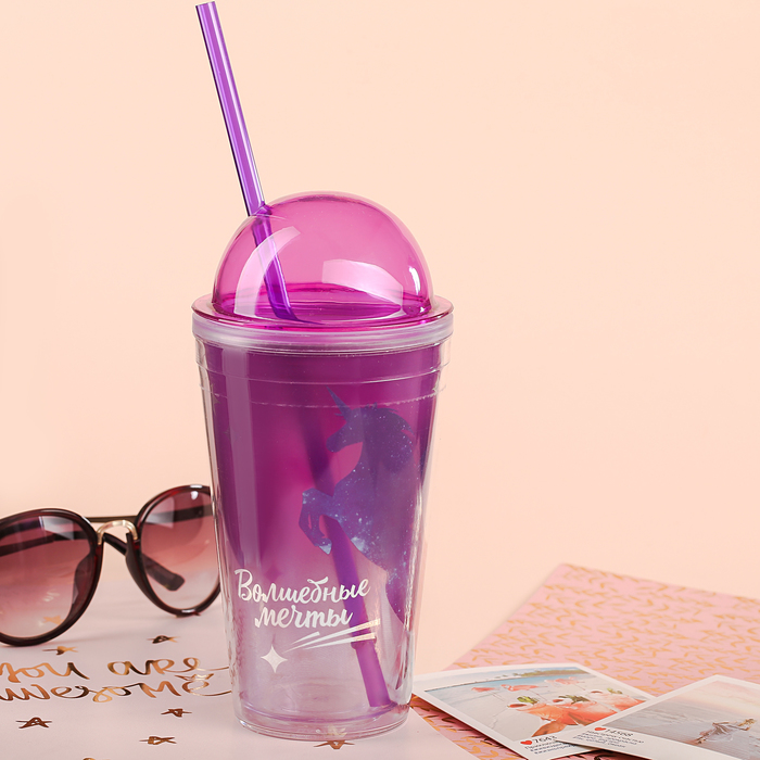 Стакан с трубочкой "Единорог", 450 мл