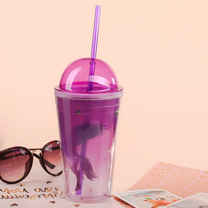 Стакан с трубочкой "Единорог", 450 мл