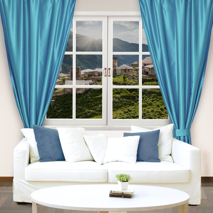 Штора портьерная "Этель" 200х250, цвет ярко голубой, сатен, 100% п/э