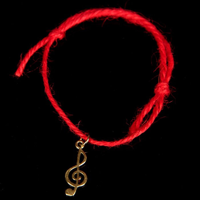 Браслет-оберег "Красная нить. Музыкальный ключ" с подвеской, олово