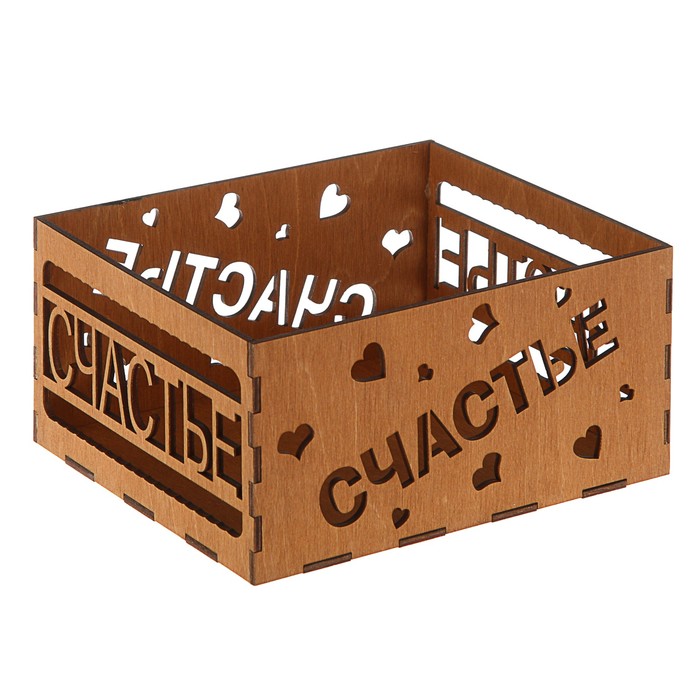 Ящик реечный, "Счастье", дуб, 18 х 15.5 х 9 см