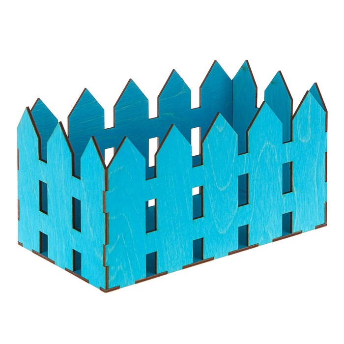 Кашпо флористическое "Заборчик", голубой, 24.6 х 13.6 х 13.3 см