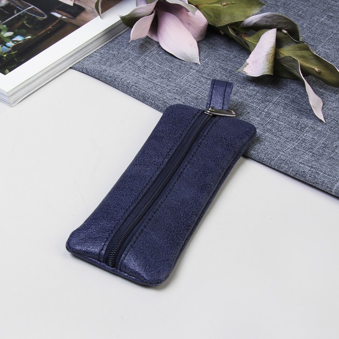 Ключница, отдел на молнии, металлическое кольцо, кристалл синий