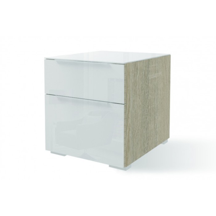Тумба прикроватная "Интро", стекло, цвет дуб сонома/белый