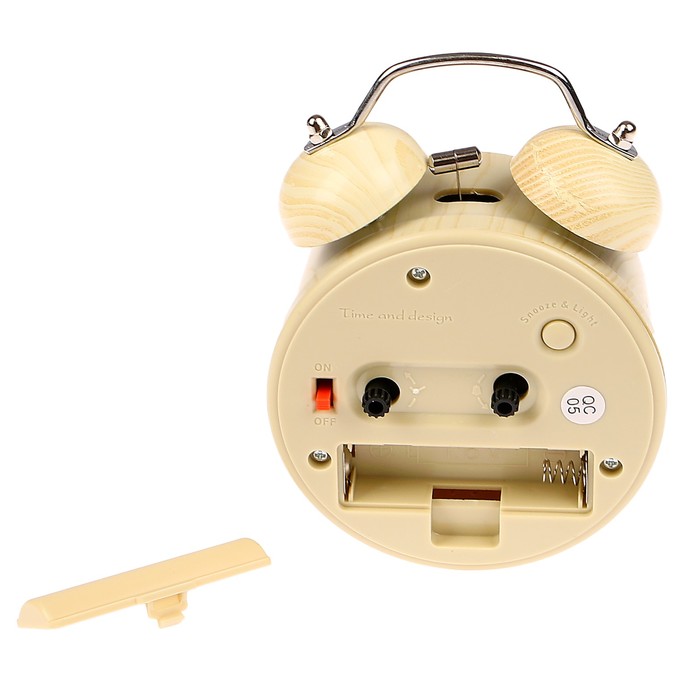 Будильник d=8см, тихий ход, подсветка, пластик текстура дерева, бежевый, 9,2*13см