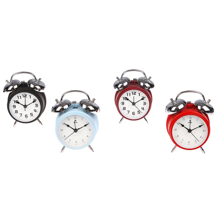 Будильник d=8,5см, плавный ход, подсветка, металл, ручка хром, микс, 10*15см