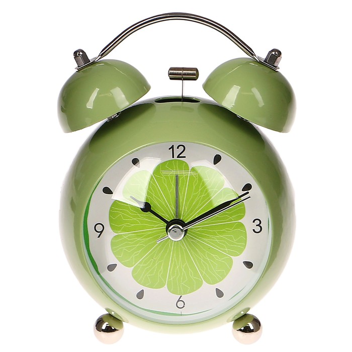 Будильник d=7,5см Фрукты, плавный ход, подсветка, металл, микс цвета и фруктов, 9*13см