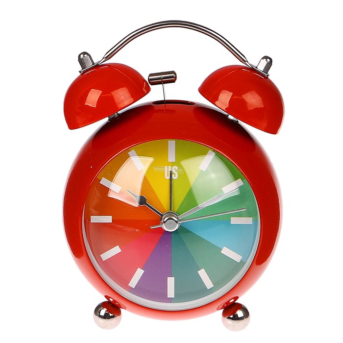 Будильник d=7,5см, Радужный циф-т, плавный ход, подсветка, металл, микс цветов, 9*13см