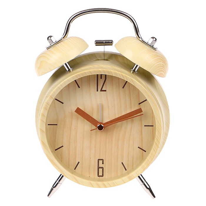 Будильник d=9,5см, тихий ход, подсветка, крупн цифры 6,12, бат. 1АА не в комп, беж., 12*17см