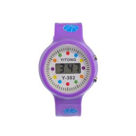 Часы электронные наручные, детские 'Горошина', ремешок силикон, l=22 см, фиолетовый Ош