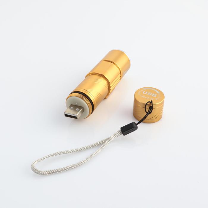 Фонарик ручной T6, 400 мАч, от USB, рассеиватель, чёрный, 9х2.5 см