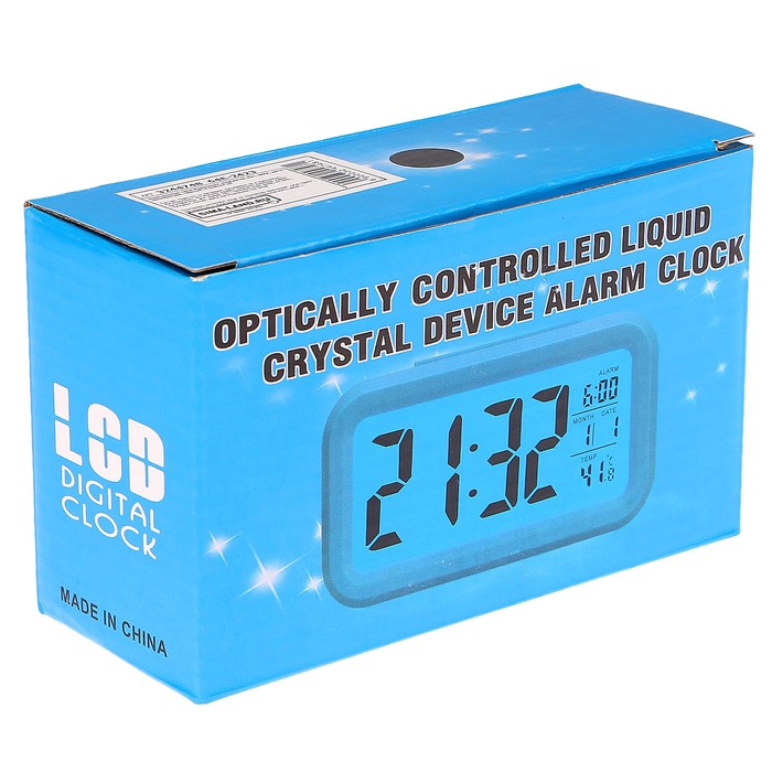 Электронные часы-будильник, подсветка, бат. 3AAA, дата, температура, чёрный, 4.5х8х14 см