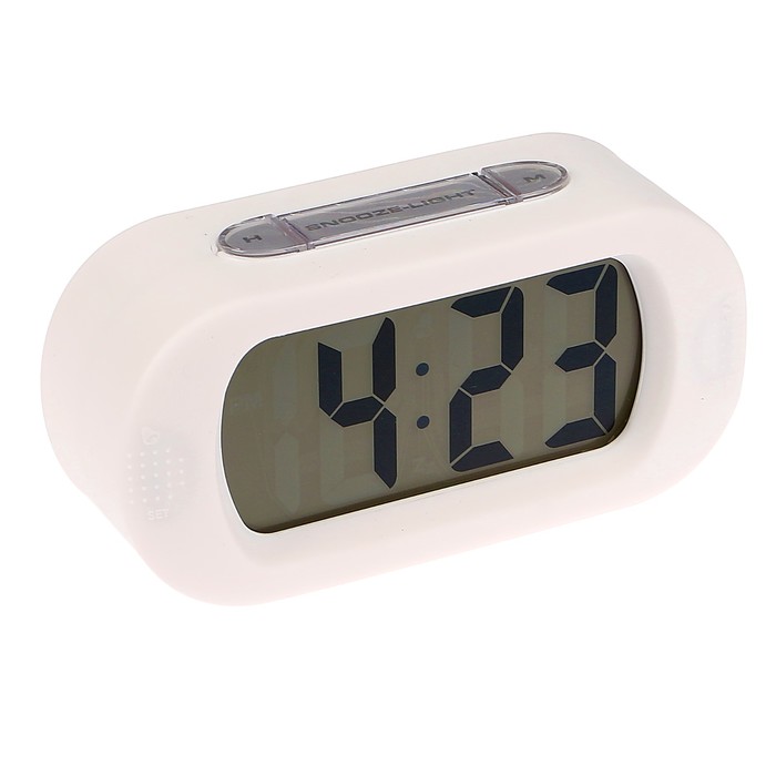 Электронные часы-будильник, овал, бат 3AАА, время, силиконовый корпус, белый, 5х14х7 см