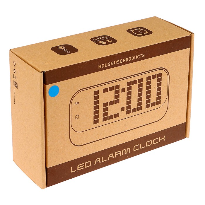 Электронные часы-будильник,(белые цифры) дата,температура, от сети, сереб-синий, 5х17х8.5 см