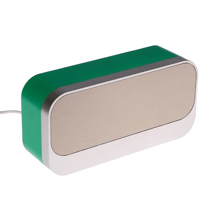 Электронные часы-будильник(зелен.циф), дата, температура, от сети, серебр-зелёный,5х17х8.5 см