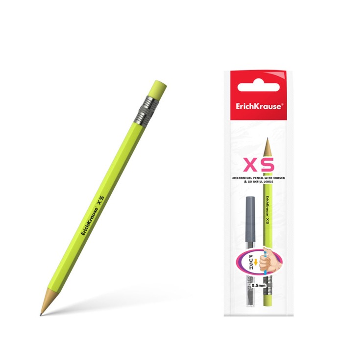 Набор карандаш механический 0.5 мм HB + 20 грифелей Erich Krause XS, блистер, микс