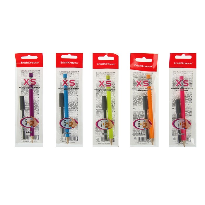 Набор карандаш механический 0.5 мм HB + 20 грифелей Erich Krause XS, блистер, микс