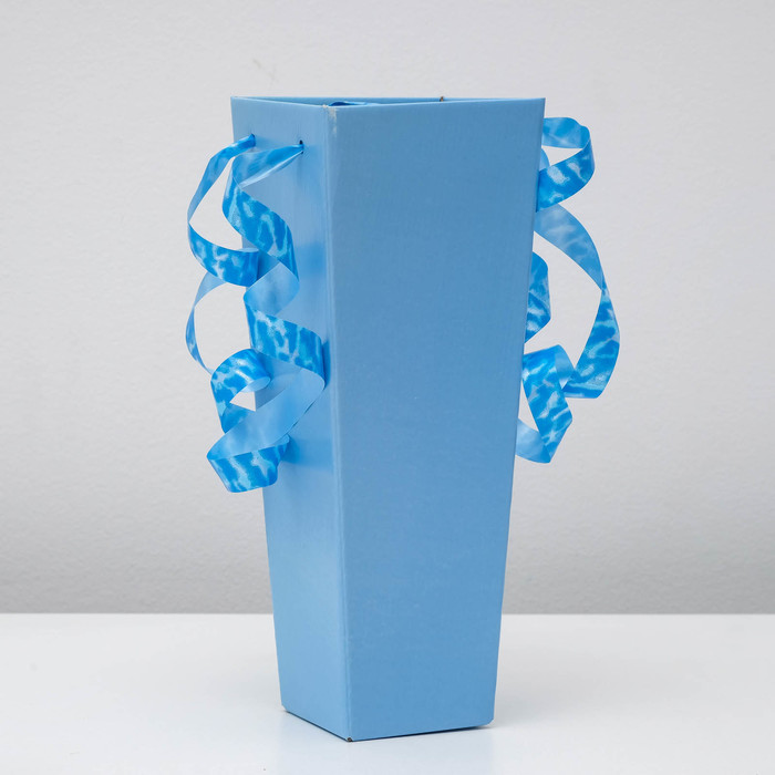 Переноска для цветов, "Трапеция высокая", однотонная , голубой, 14 х 9 х 35 см