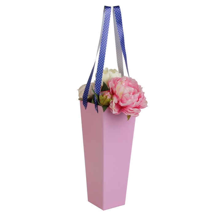 Переноска для цветов, "Трапеция высокая", однотонная , розовый, 14 х 9 х 35 см