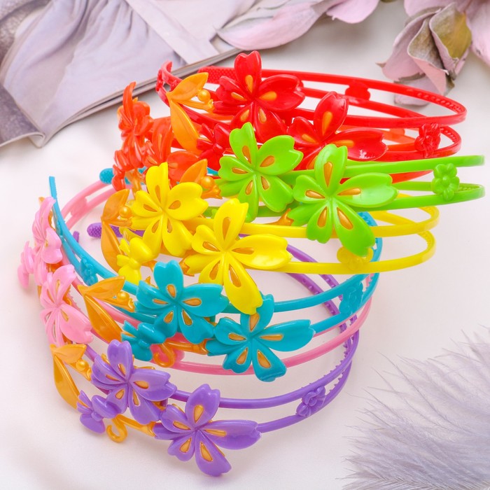 Ободок для волос "Лоск" 1,6 см цветы и бантики, микс