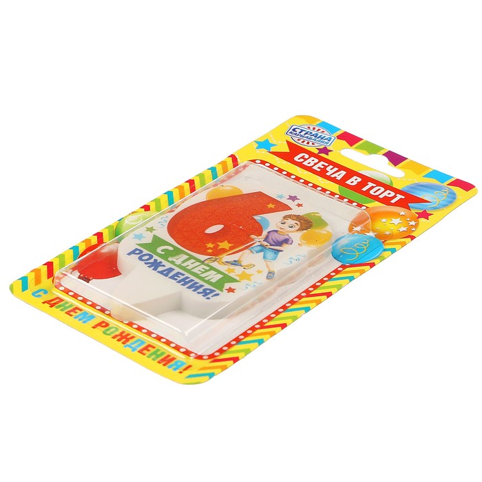 Свеча для торта цифра "С Днём Рождения" красная "6"