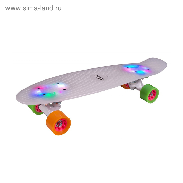Скейтборд Hudora Skateboard Retro Rainglow, цвет белый с подсветкой
