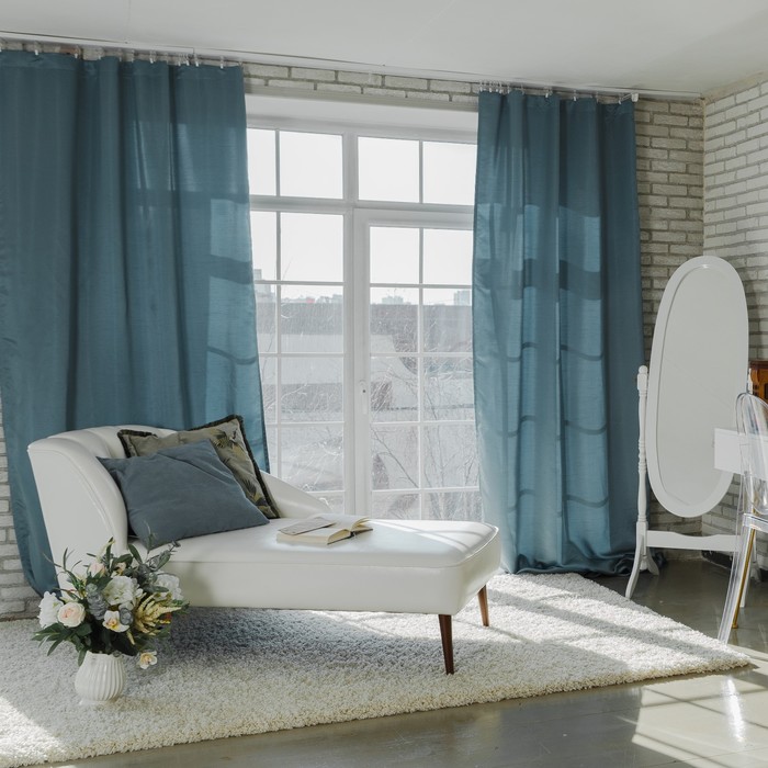 Штора портьерная "Этель" 130х280 см Дамаск TEAL SOLID,100% п/э