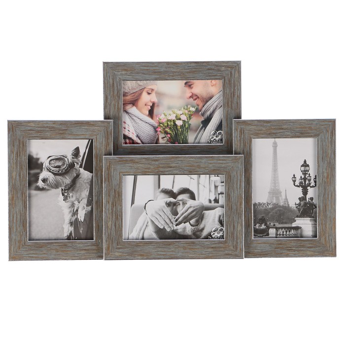Фоторамка пластик Еллоу Фото мультирама Морозное серебро (4 фото 10x15) с подставкой