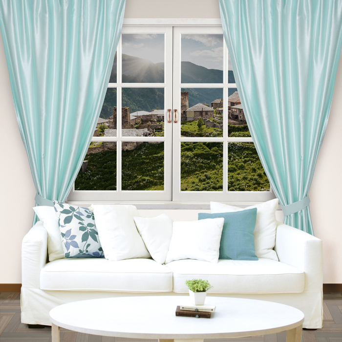 Штора портьерная "Этель" 135х260 см, цвет светло-голубой, сатен.100% п/э