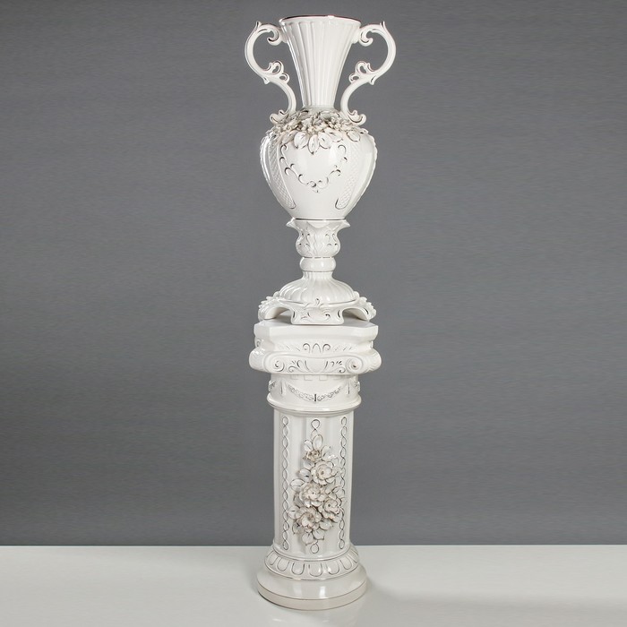 Ваза напольная "Валенсия" на колонне, белая лепка