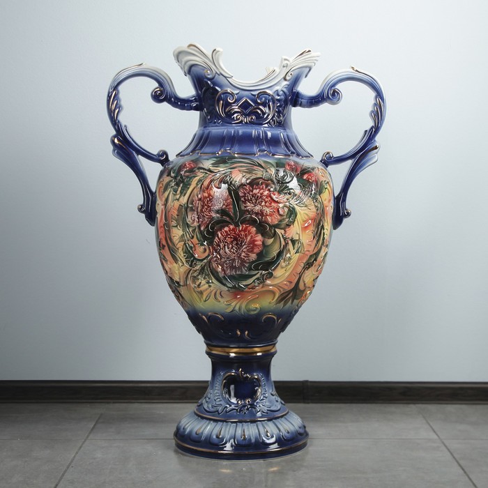 Ваза "Астория" большая кобальт, хризантема