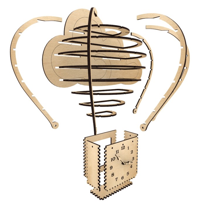 Часы сувенирные из фанеры "На большом воздушном шаре" набор 21 деталь 27х25х11 см