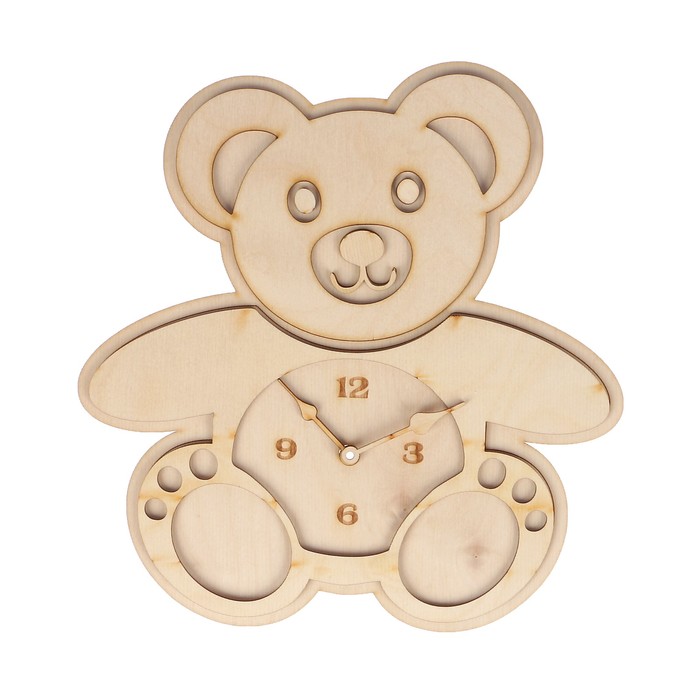 Часы сувенирные из фанеры "Мишка" набор 8 деталей 26х27х0, 6см