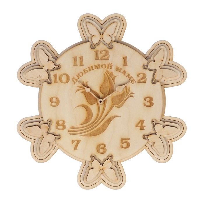Часы сувенирные из фанеры "Любимой маме" набор 11 деталей 27,5х28,5х12 см