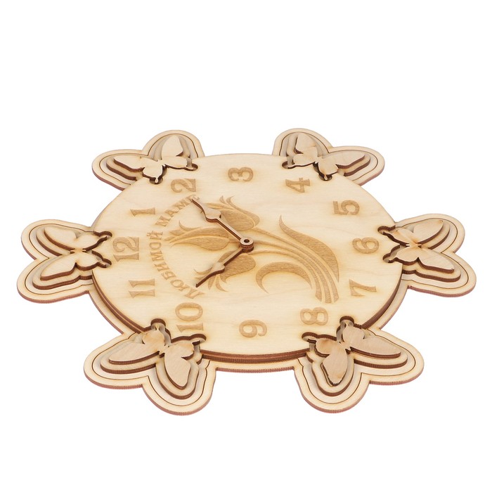 Часы сувенирные из фанеры "Любимой маме" набор 11 деталей 27,5х28,5х12 см