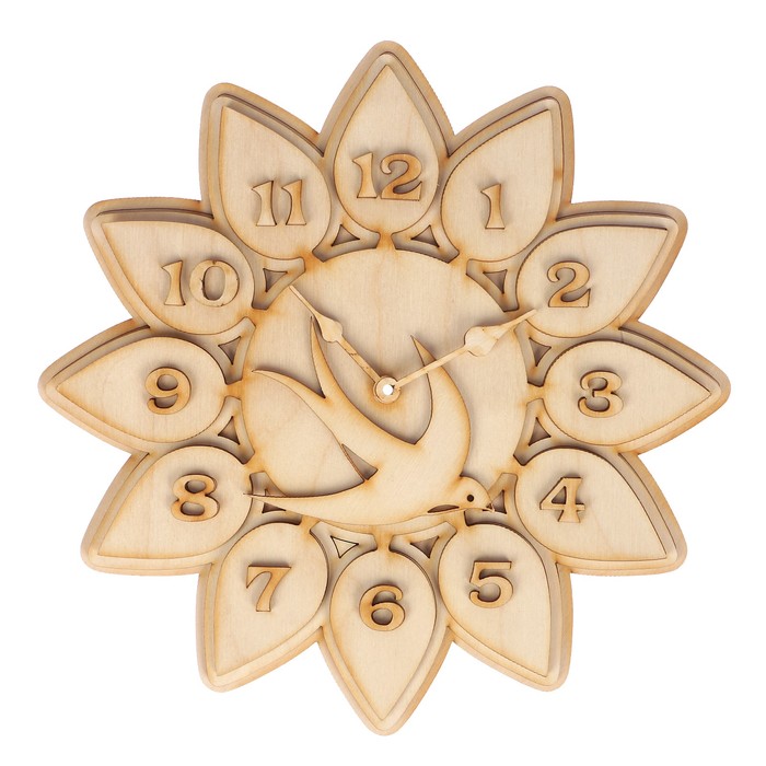 Часы сувенирные из фанеры "Ласточка" набор 21 деталь 25х25х12 см