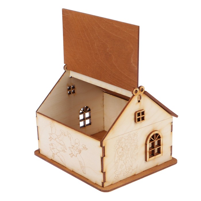 Чайный домик из фанеры "Гуси Лебеди" 16,5х13,5х16,5 см