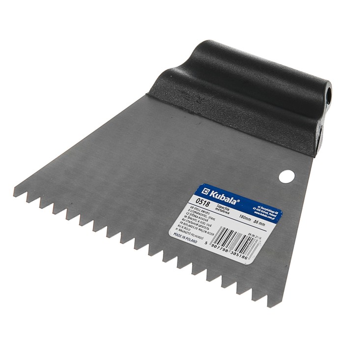 Шпатель зубчатый Kubala, 180 мм, зуб 6х6 мм, нержавеющая сталь, ручка пластик