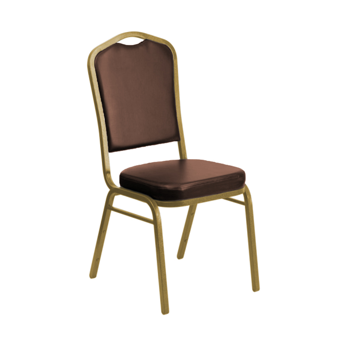 Банкетный стул 20 мм, каркас золото, обивка кожзам коричневый