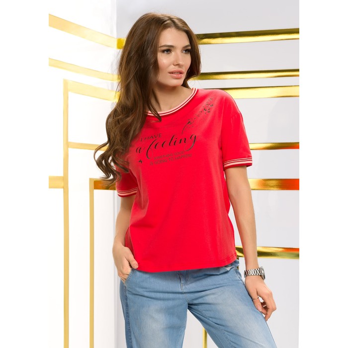 Футболка женская, размер L, цвет красный