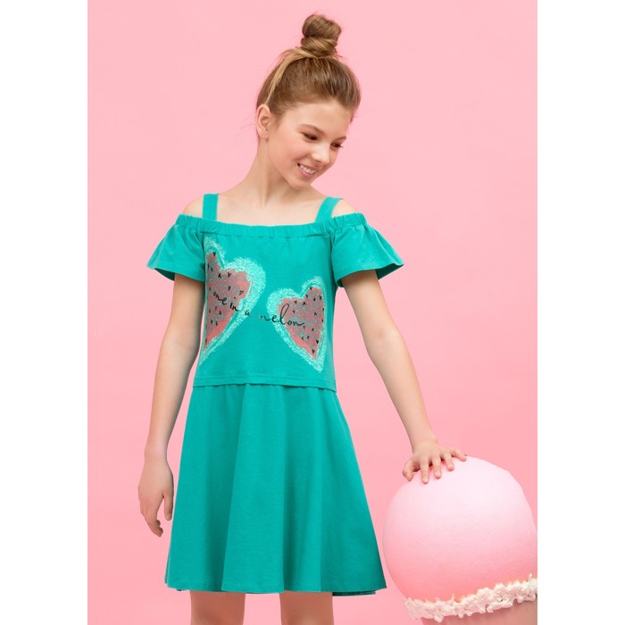 Платье для девочки, рост 146 см, цвет изумрудный