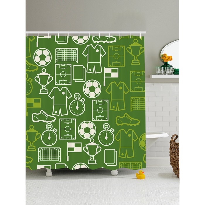 Фотоштора для ванной «Атрибуты футбола», размер 180x200 см