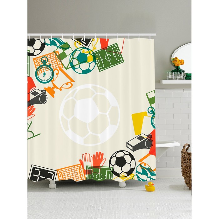 Фотоштора для ванной «Футбольная тема», размер 180x200 см