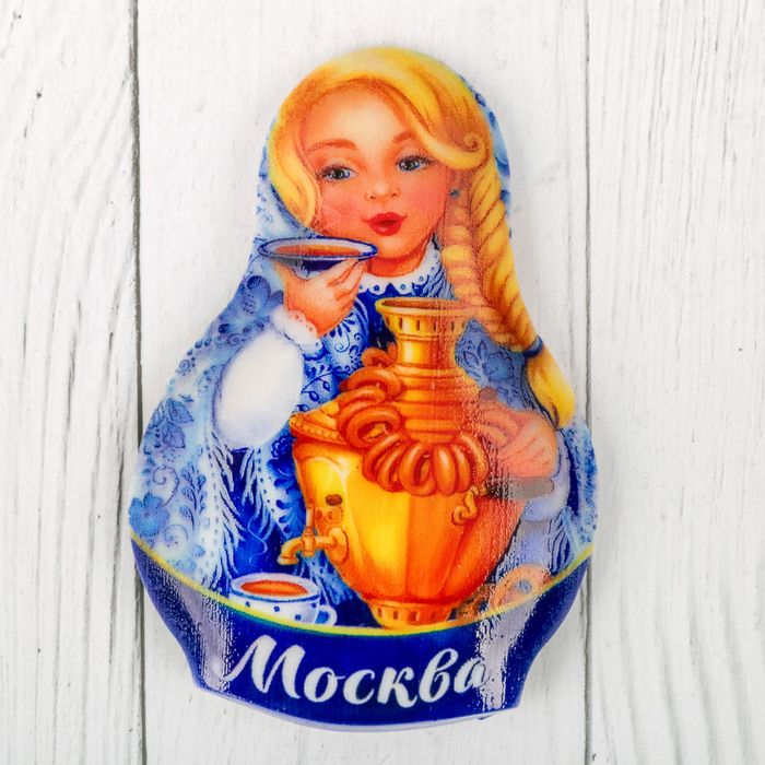 Магнит в форме матрешки «Москва», Гжель