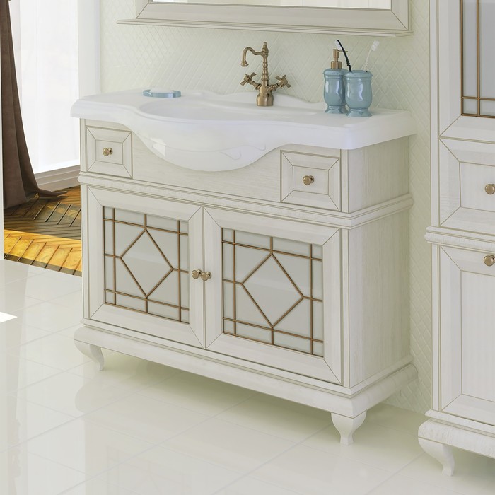 Комплект: тумба Акватон "Беатриче 105", цвет слоновая кость с патиной, раковина Акватон America 105